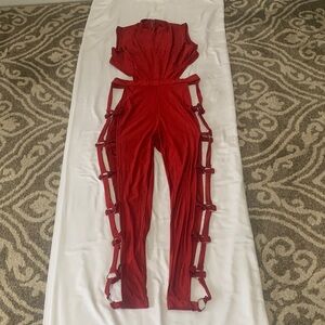 Elegant Red Cut-Out Jumpsuit